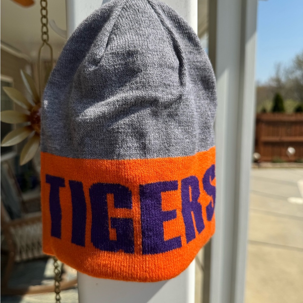 Kids Gray and Orange 'TIGERS' Knit Beanie